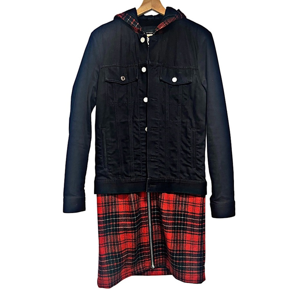 Givenchy 14 AW Riccardo Tisci Cut & Sew Denim & Plaid Long Jacket